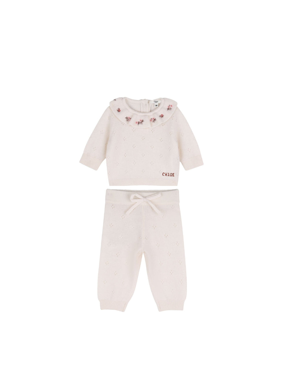 Set Maglione e Pantaloni per neonata Chloé Kids beige con ricamo a fiori C21373 148 CHLOE' KIDS