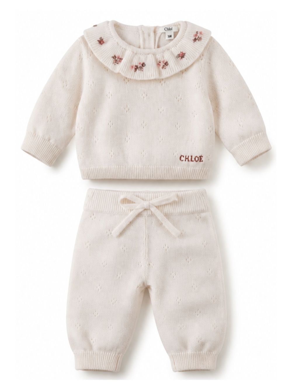Set Maglione e Pantaloni per neonata Chloé Kids beige con ricamo a fiori C21373 148 CHLOE' KIDS