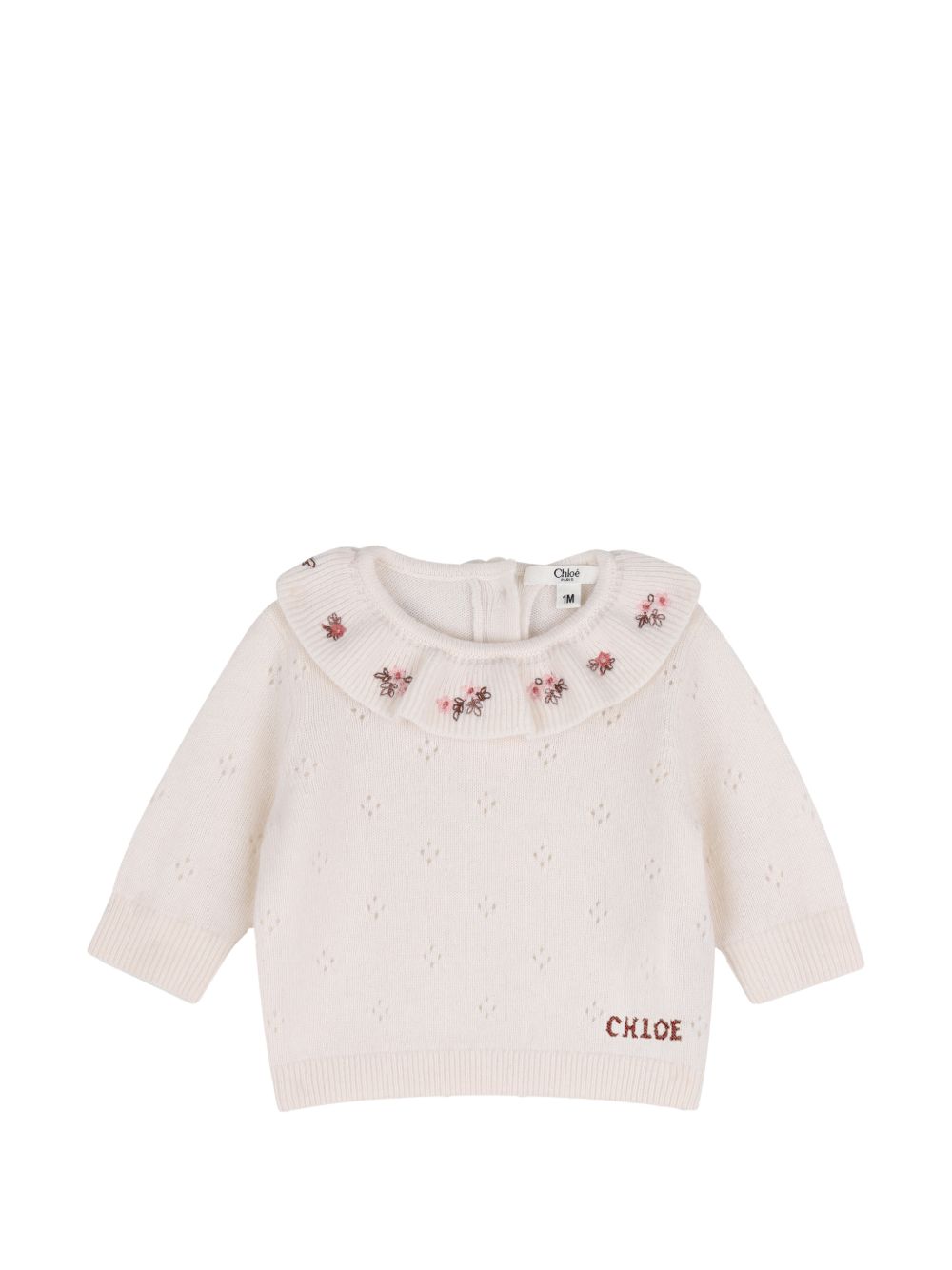 Set Maglione e Pantaloni per neonata Chloé Kids beige con ricamo a fiori C21373 148 CHLOE' KIDS