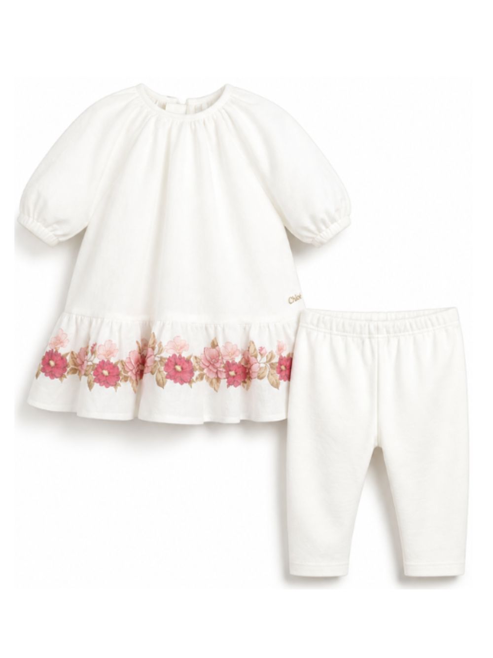 Set Abito e Pantaloni per neonata Chloé Kids bianco con stampa a fiori C21375 117 CHLOE' KIDS