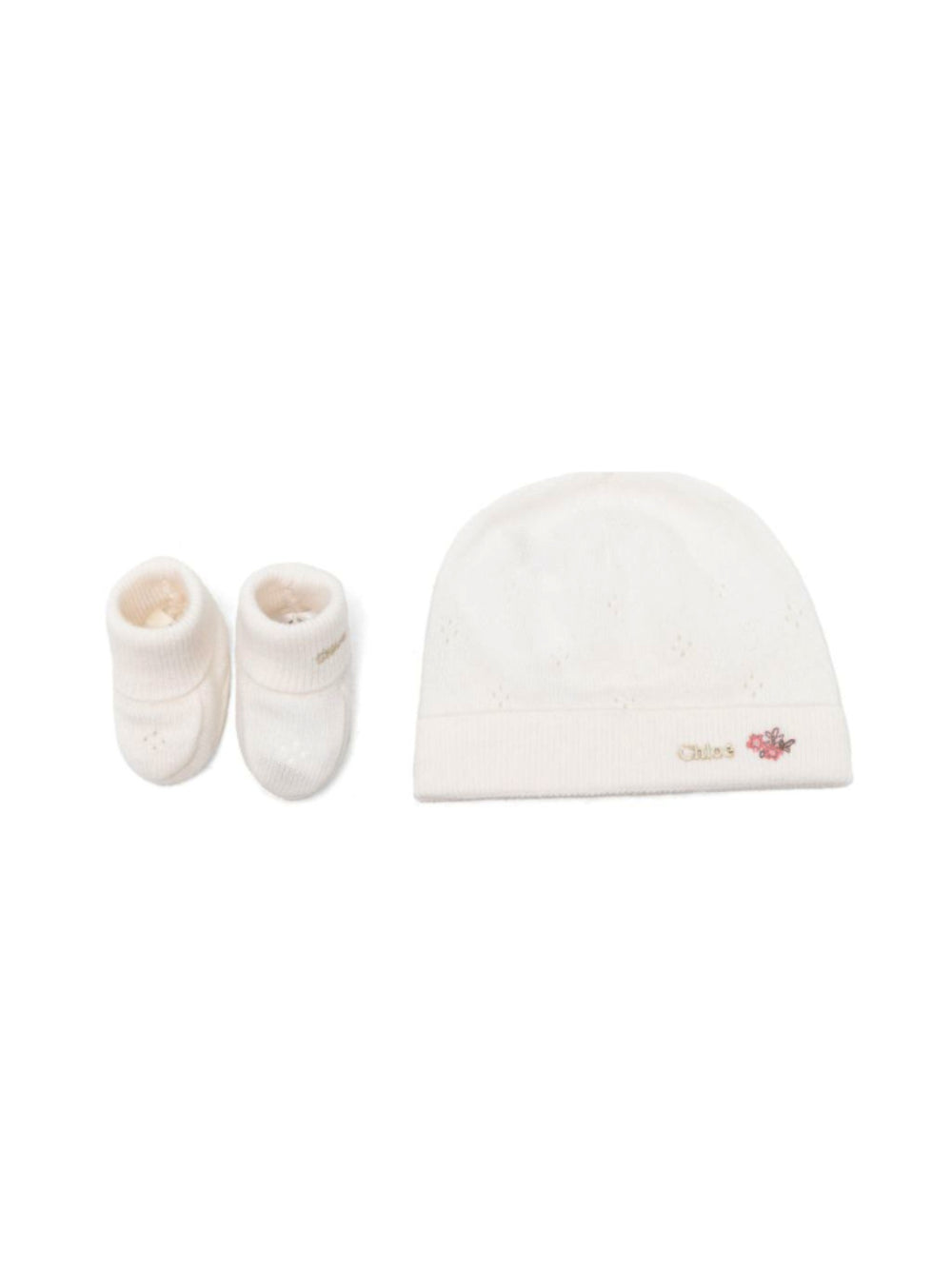Set Berretto e Babbucce per neonata Chloé Kids bianco con ricamo a fiori C21382 148 CHLOE' KIDS