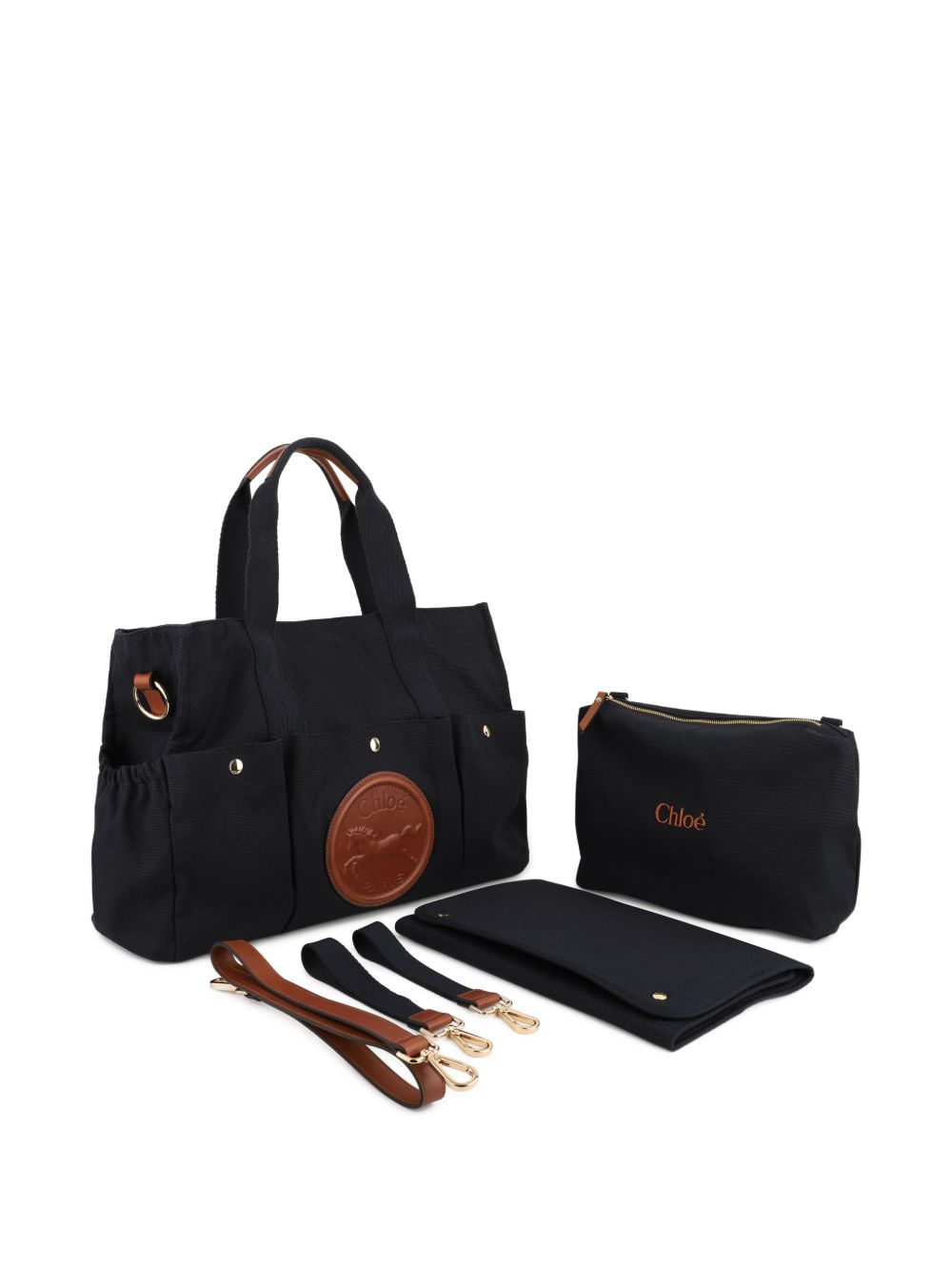 Borsa fasciatoio per neonata Chloè Kids nera con applicazione con logo sul davanti C21387 859 CHLOE' KIDS