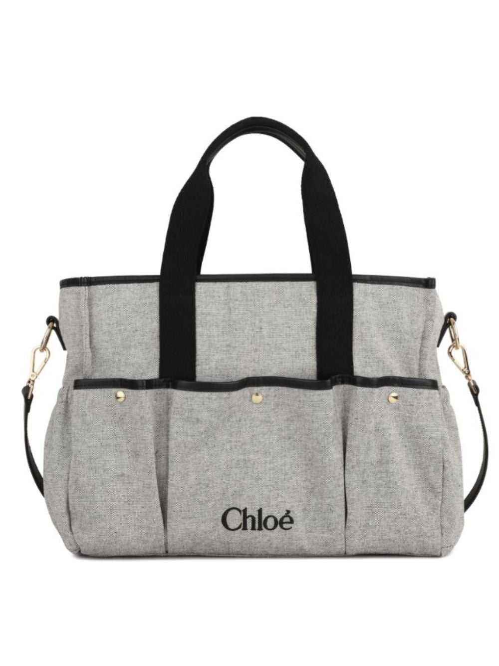 Borsa fasciatoio per neonati Chloé Kids grigia con logo ricamato frontale C21398 A46 CHLOE' KIDS