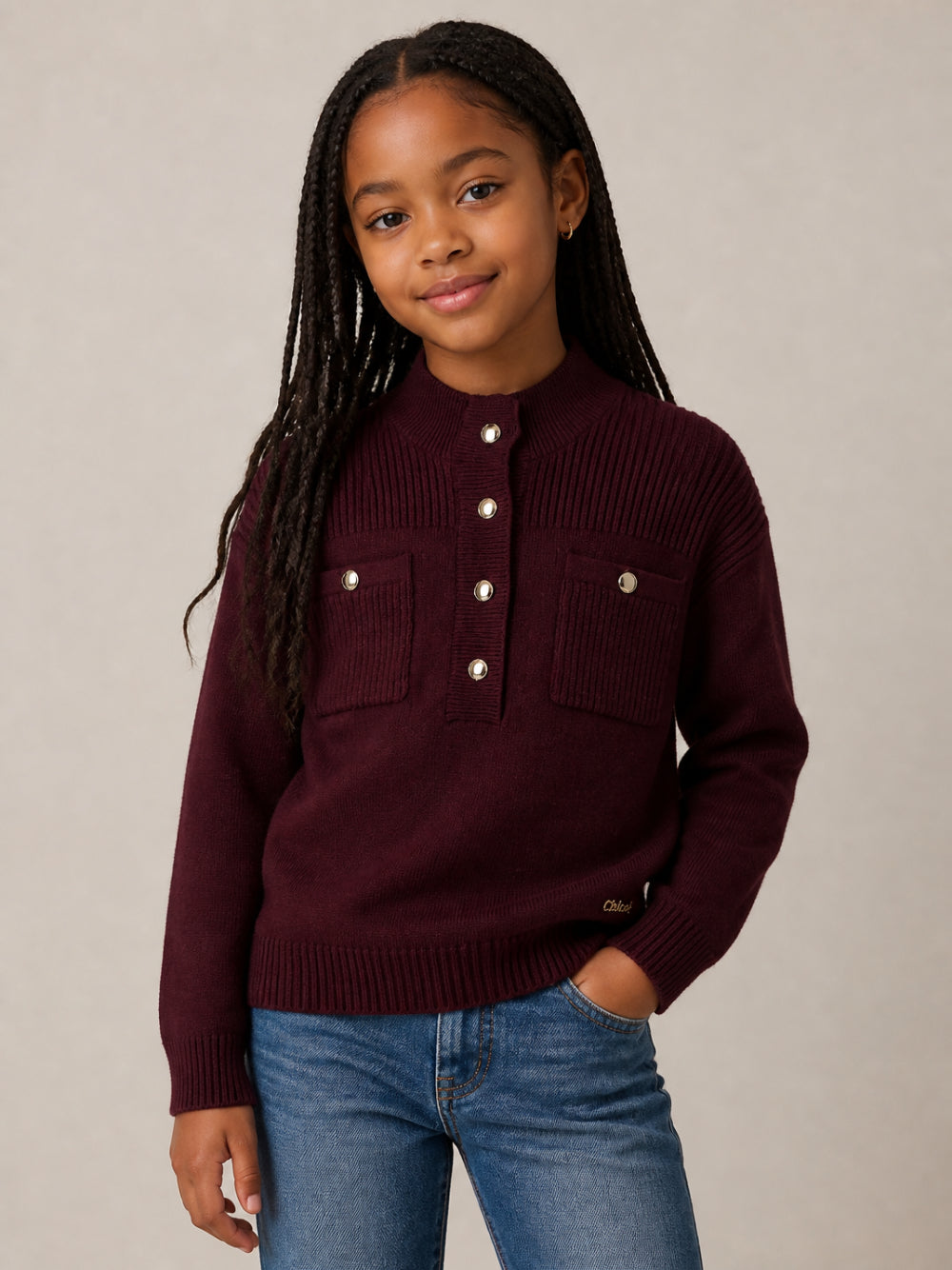 Maglione per bambina Chloé Kids rosso con tasche frontali C21399 94E CHLOE' KIDS