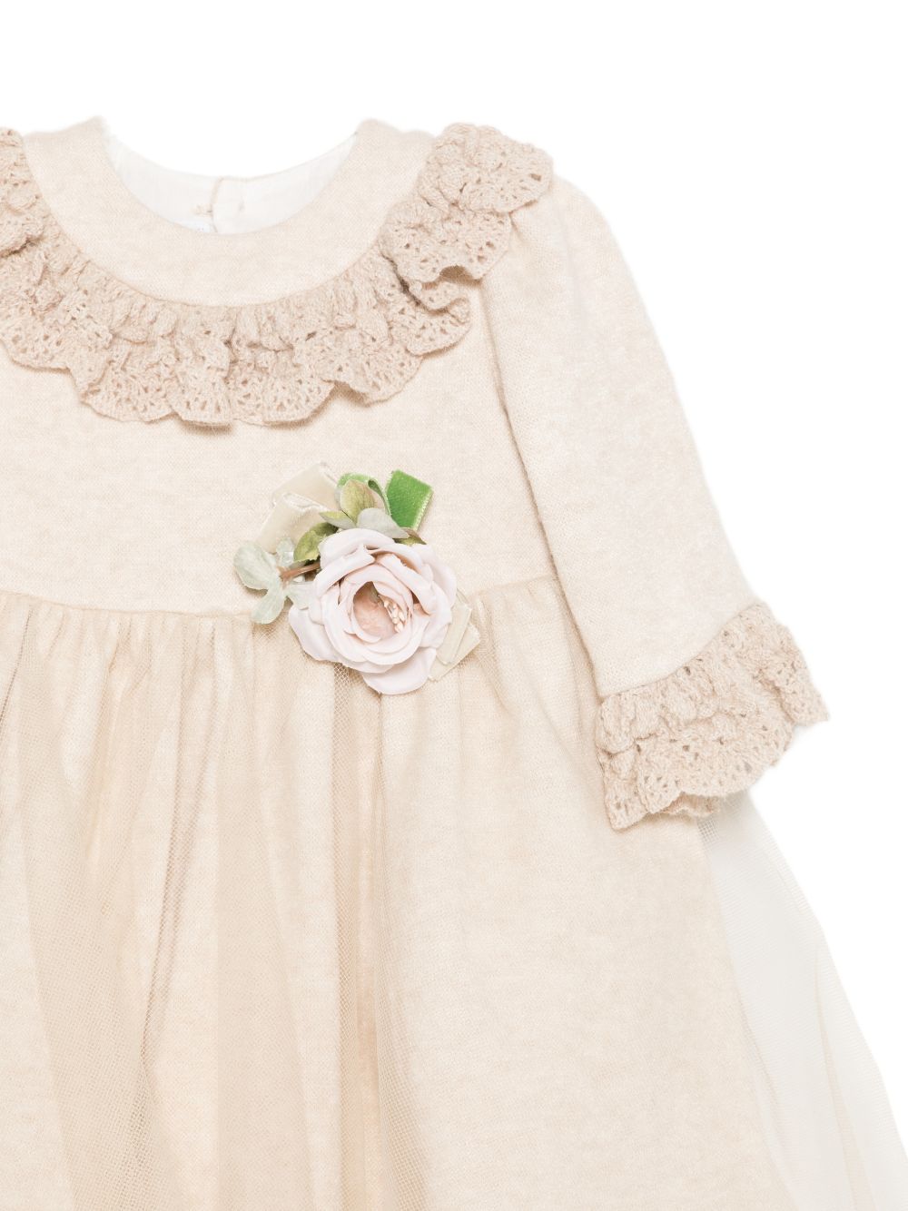 Abito per neonata Colorichiari beige con rifinitura crochet FN108687 4978 21 COLORICHIARI