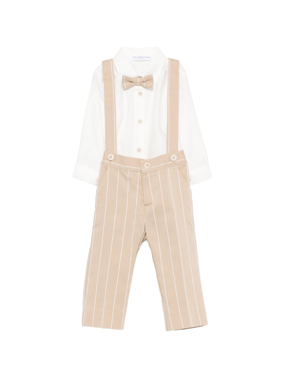 Completo giacca camicia pantaloni e papillon per neonato Colorichiari beige con motivo gessato MN508694 4988 20 COLORICHIARI