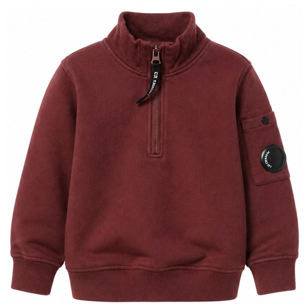 Felpa per bambino C.P.Company Kids rossa con collo alto e con chiusura a zip corta<BR/> CMF01PLCA76 51686 C.P.COMPANY KIDS