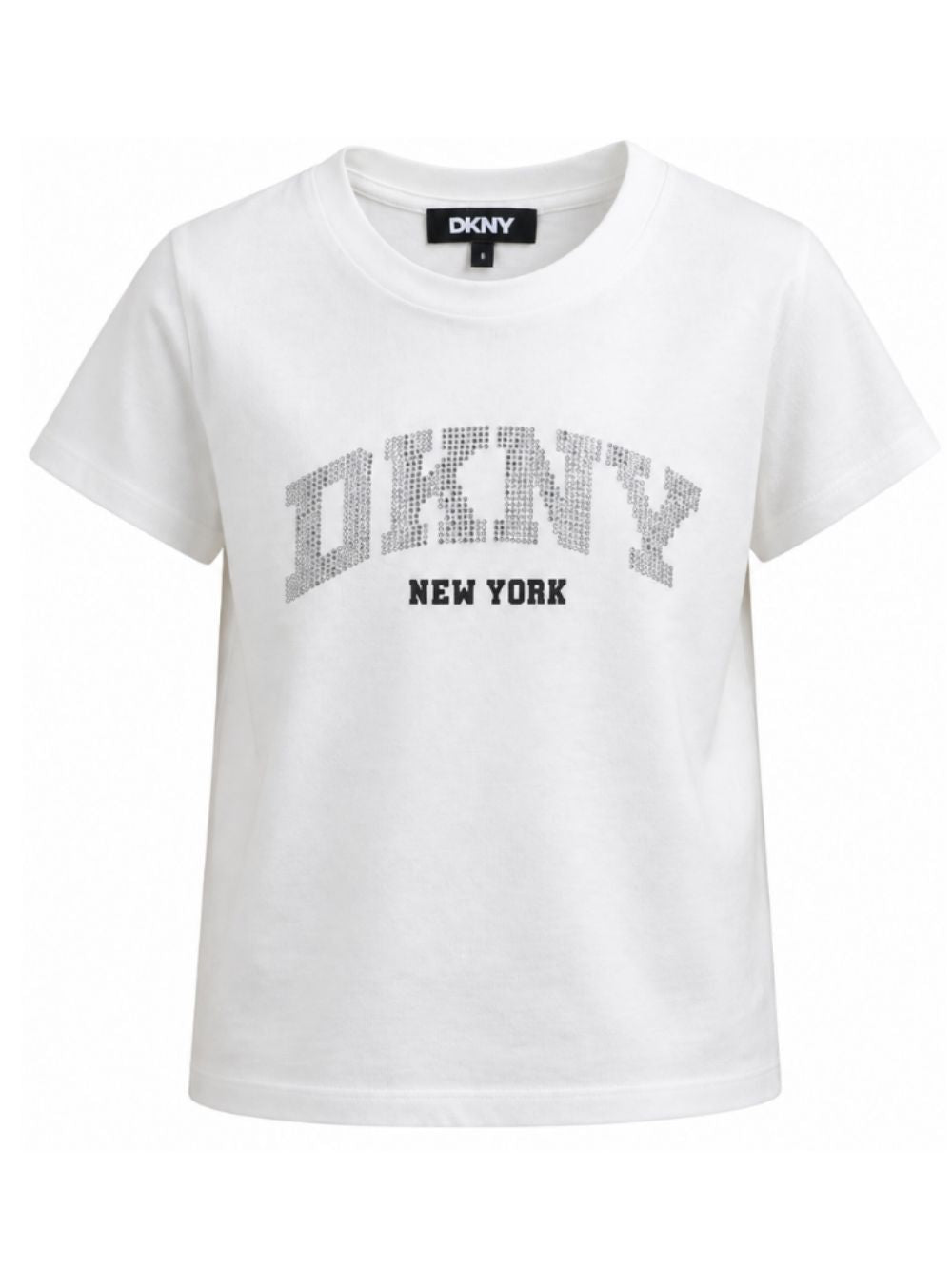 T-shirt per bambina DKNY Kids bianca con dettagli con strass D62912 117 DKNY KIDS