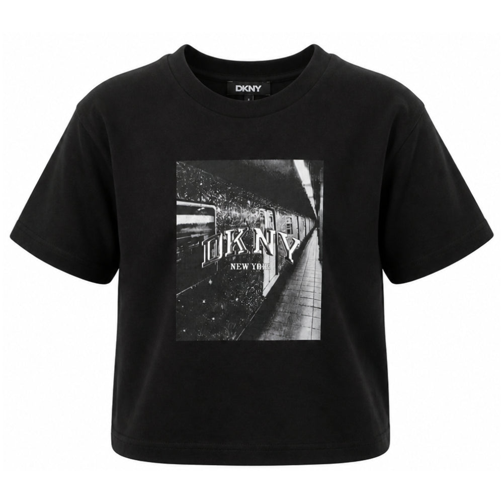 T-shirt per bambina DKNY Kids nera con stampa grafica D62919 09B DKNY KIDS