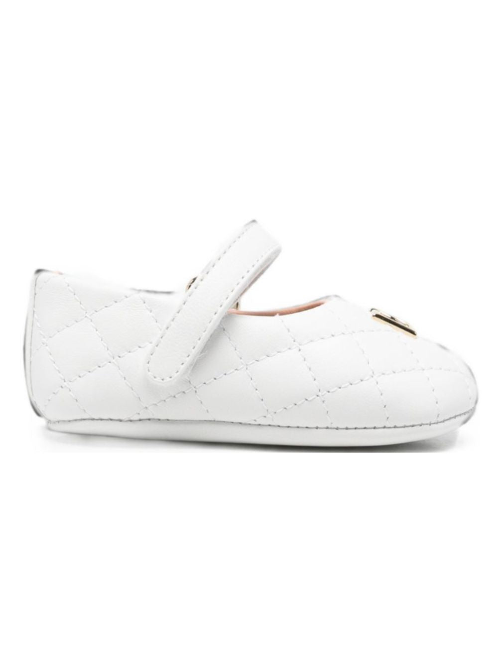 Ballerine per neonata Dolce & Gabbana Kids bianche con logo dorato sul davanti DK0174 A3M31 80002 DOLCE & GABBANA KIDS