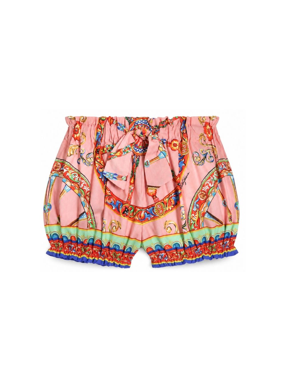 Short per neonata Dolce & Gabbana Kids rosa con stampa Carretto Siciliano L23Q30 FI5O1 HF6CK DOLCE & GABBANA KIDS