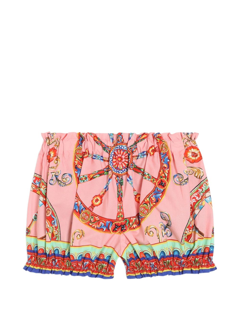 Short per neonata Dolce & Gabbana Kids rosa con stampa Carretto Siciliano L23Q30 FI5O1 HF6CK DOLCE & GABBANA KIDS