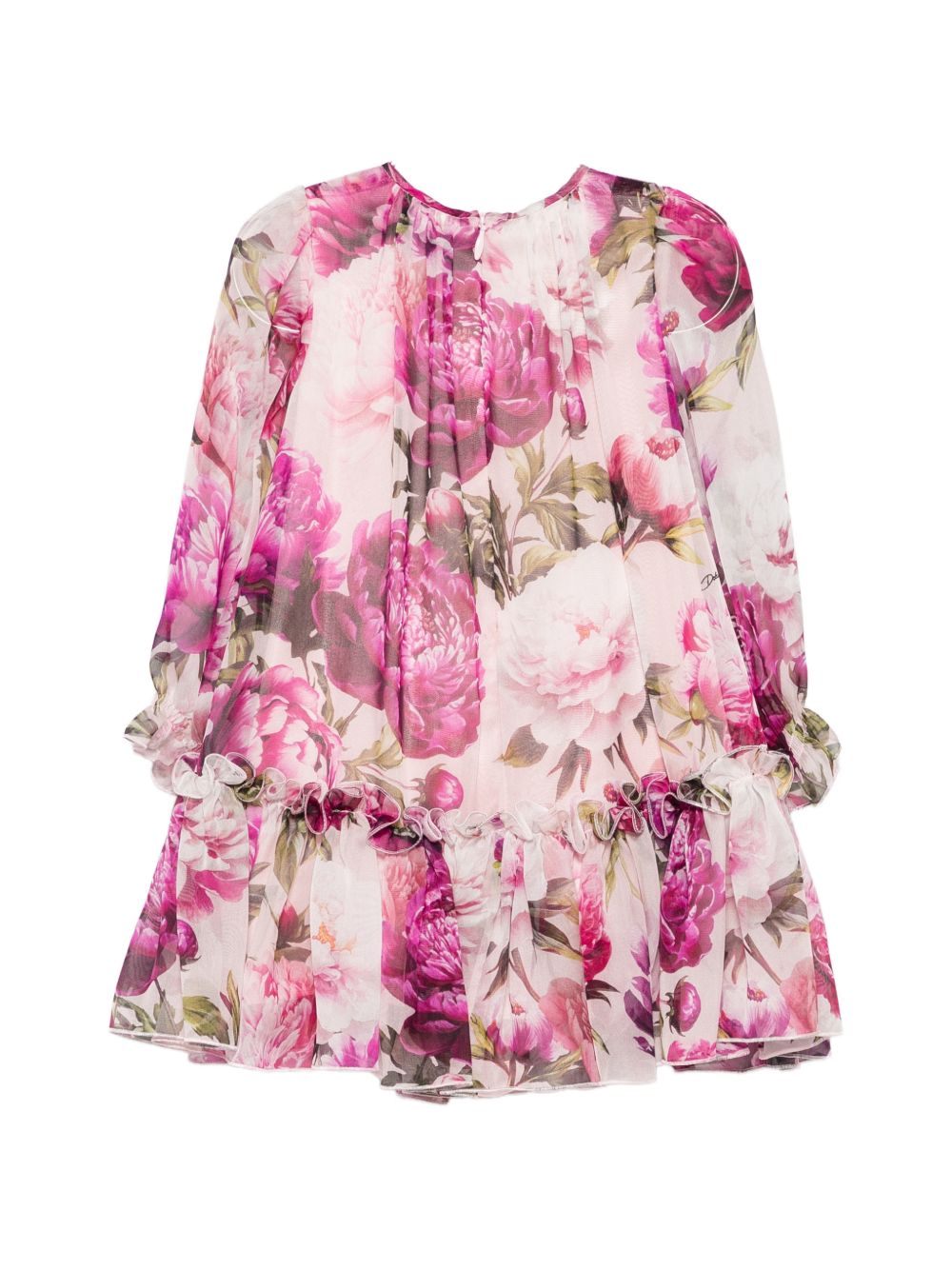 Abito per neonata Dolce & Gabbana Kids rosa a fiori con ruches L24DW3 G7Q0F HF6FZ DOLCE & GABBANA KIDS