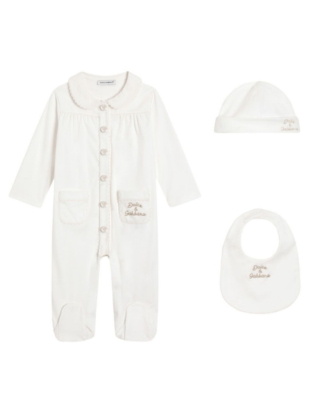Set tre pezzi per neonati Dolce & Gabbana bianco con stampa logo sul davanti L2JO5A G7PTG S9000 DOLCE & GABBANA KIDS