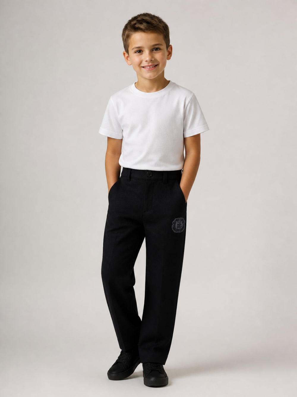 Pantaloni per bambino Dolce & Gabbana Kids blu con logo sul davanti L45P35 HU2CD S8280 DOLCE & GABBANA KIDS