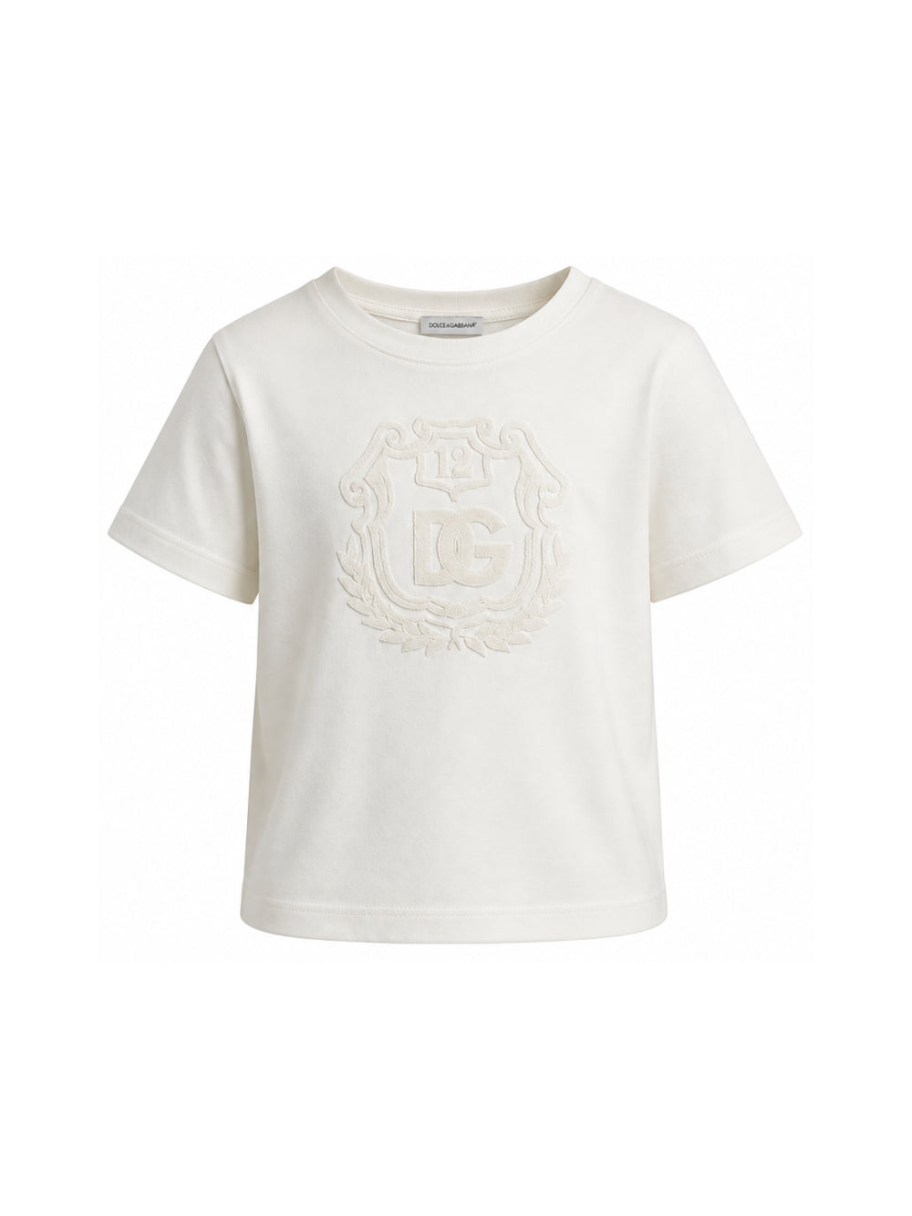 T-shirt per bambino Dolce & Gabbana Kids bianca con logo sul davanti L4JTHU G7P6R W0111 DOLCE & GABBANA KIDS