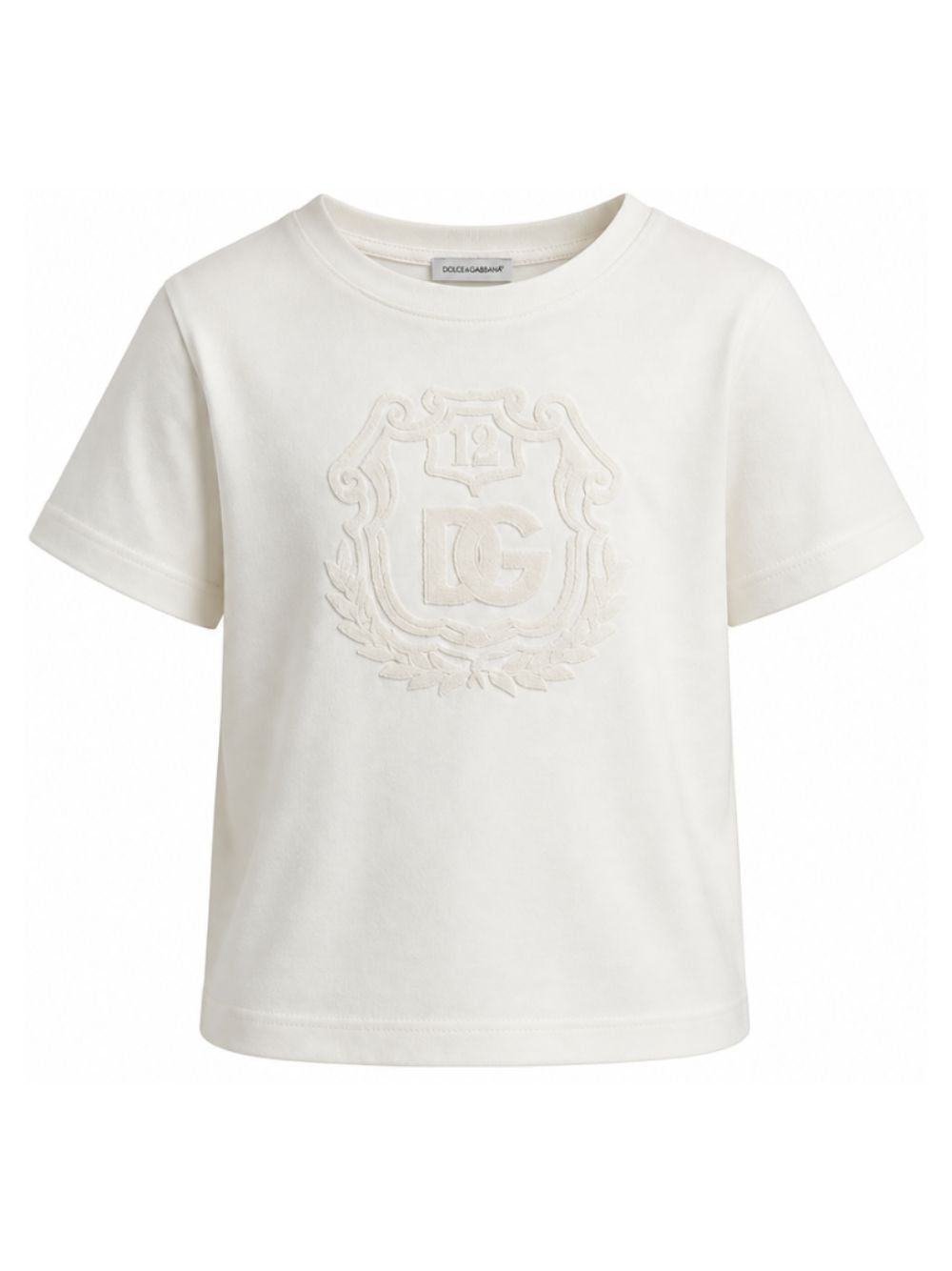 T-shirt per bambino Dolce & Gabbana Kids bianca con logo sul davanti L4JTHU G7P6R W0111 DOLCE & GABBANA KIDS