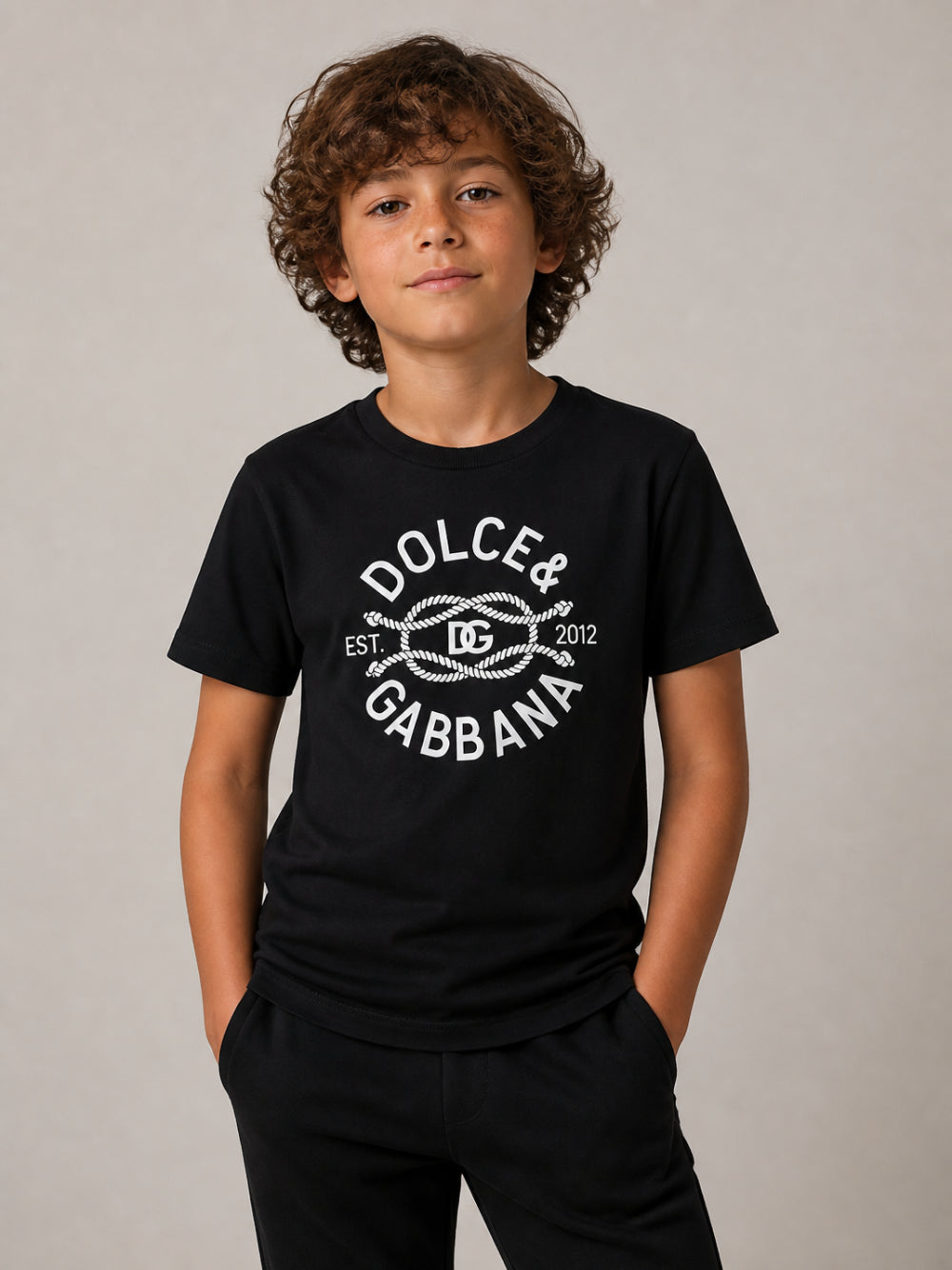 Maglia per bambino Dolce & Gabbana Kids blu con stampa grafica logo L4JTHV G7QNF B0665 DOLCE & GABBANA KIDS