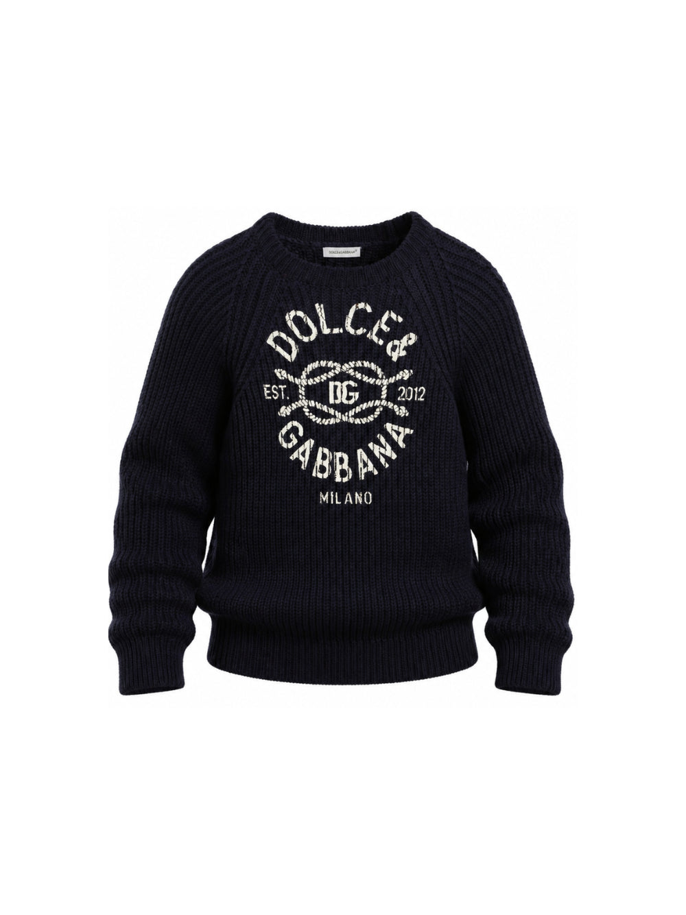 Maglione per bambino Dolce & Gabbana Kids blu con logo sul davanti L4KWI7 JDVLJ B6712 DOLCE & GABBANA KIDS