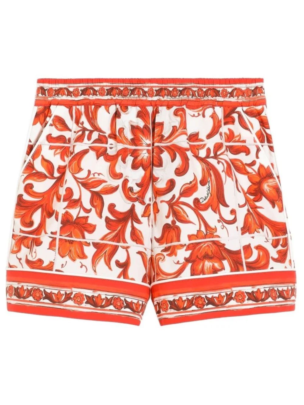 Shorts per bambina Dolce & Gabbana Kids arancione con motivo maiolica L52Q33 G7P4J IH3TN DOLCE & GABBANA KIDS