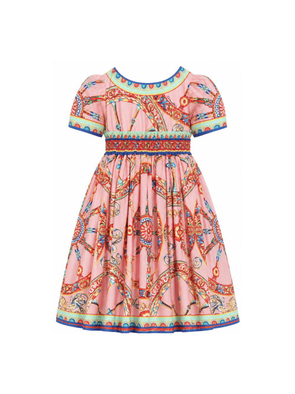 Abito per bambina Dolce & Gabbana Kids rosa con stampa Carretto Siciliano L53DU2 FI5O1 HF6CK DOLCE & GABBANA KIDS