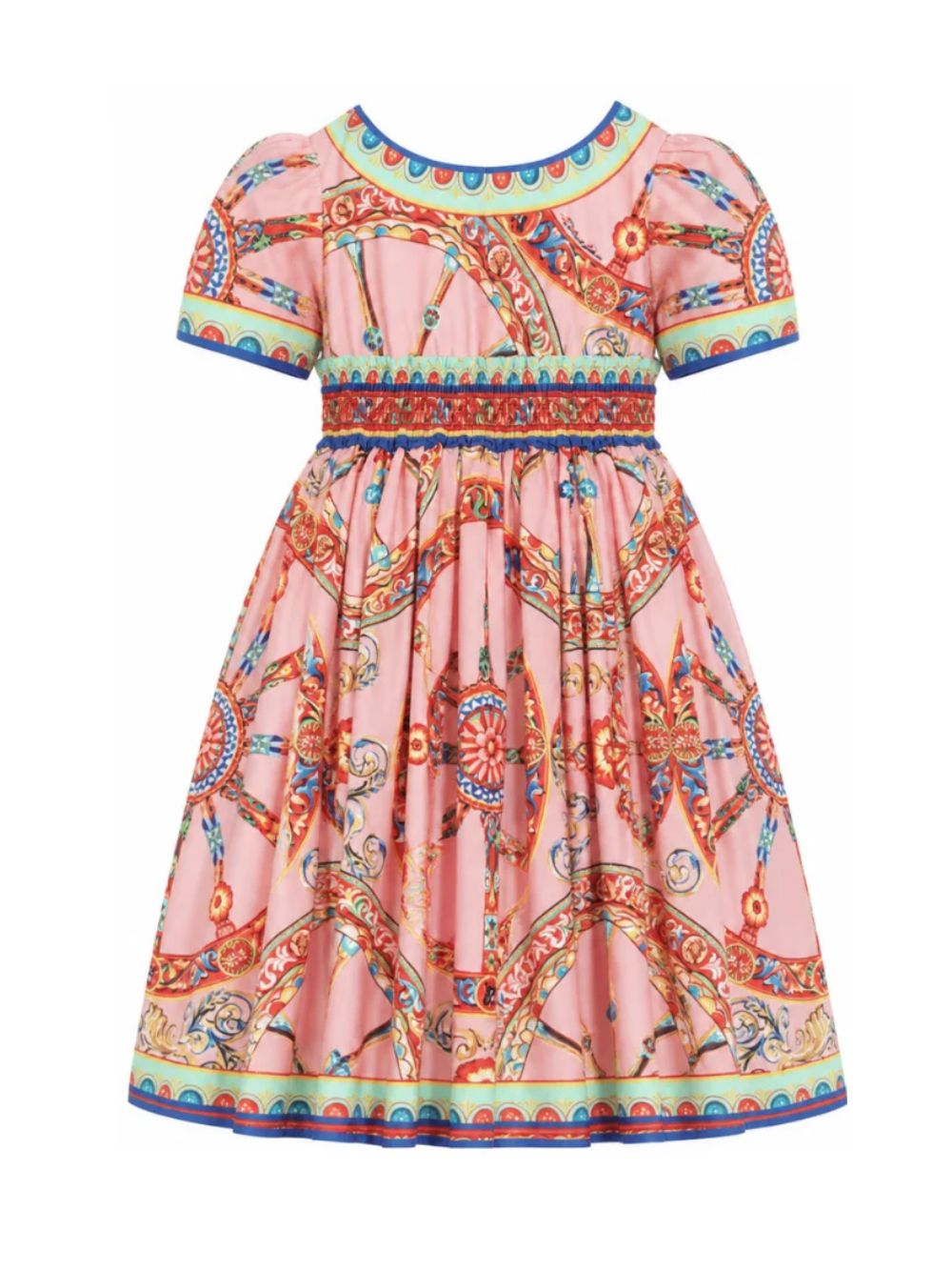 Abito per bambina Dolce & Gabbana Kids rosa con stampa Carretto Siciliano L53DU2 FI5O1 HF6CK DOLCE & GABBANA KIDS