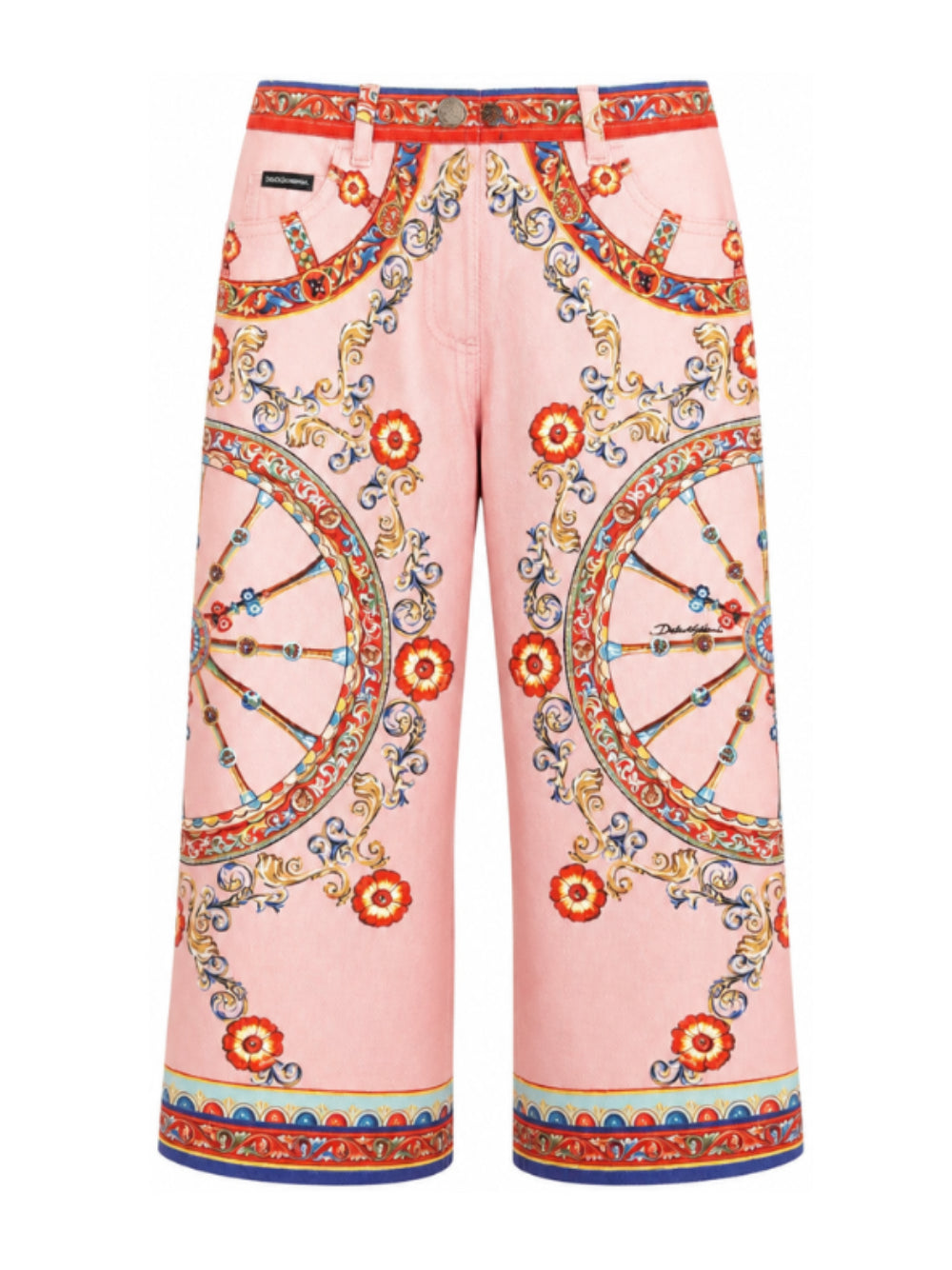 Pantaloni per bambina Dolce & Gabbana Kids rosa a cinque tasche con stampa Carretto L53F04 LDE05 S9000 DOLCE & GABBANA KIDS