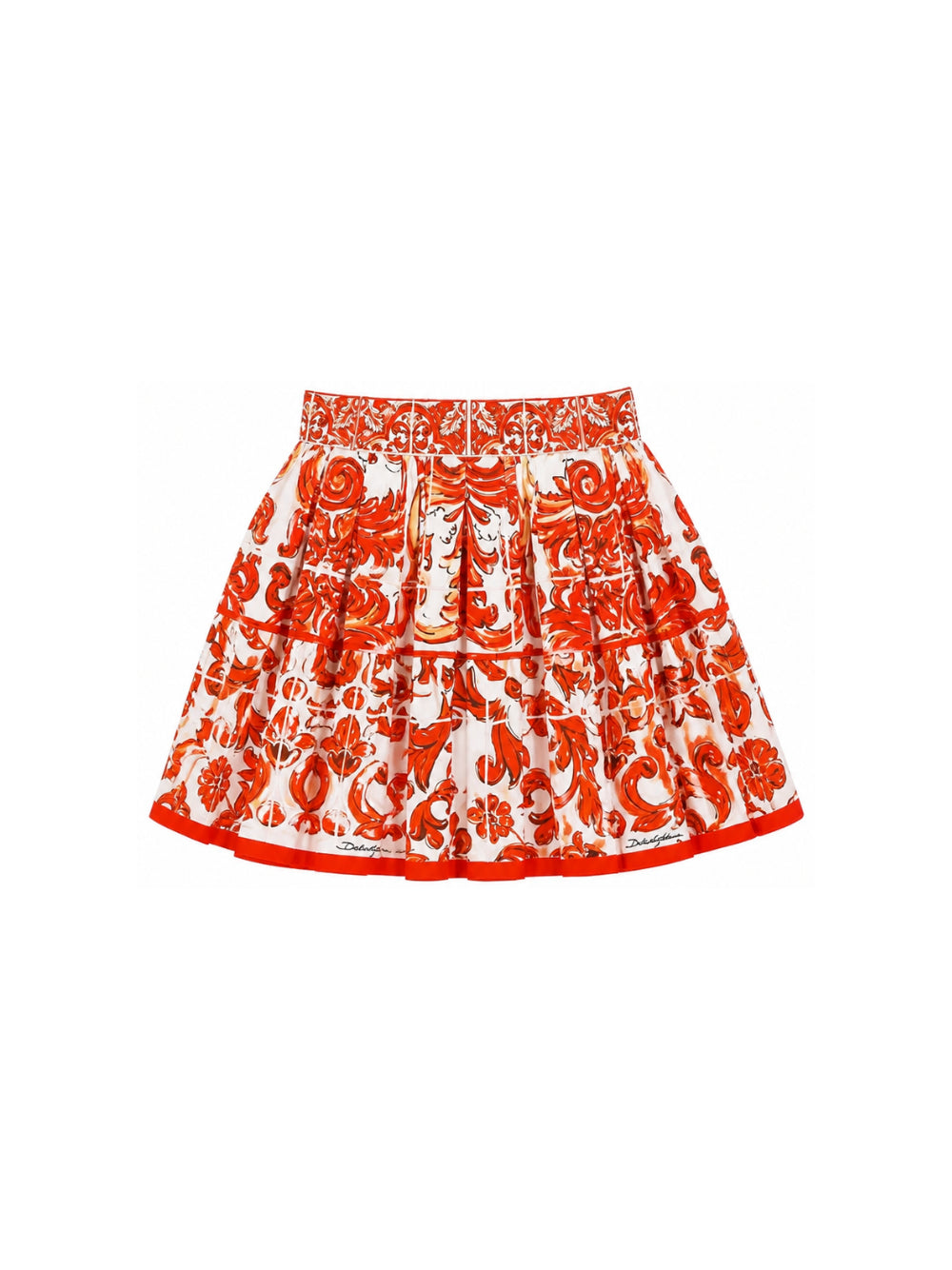 Gonna per bambina Dolce & Gabbana Kids arancione con motivo maiolica L54I49 G7P4N IO5DQ DOLCE & GABBANA KIDS