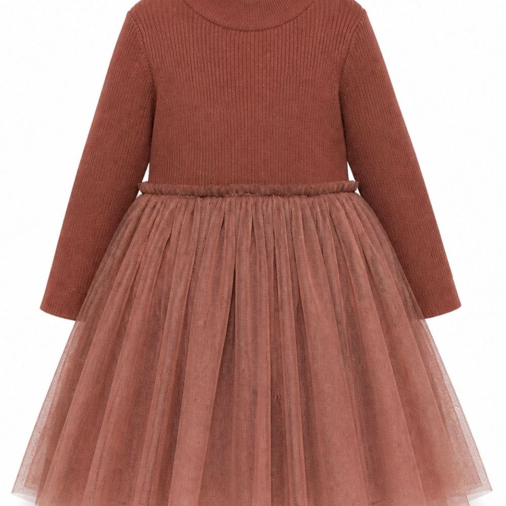 Abito per bambina Donsje Kids marrone con gonna in tulle a coste 4043900 00094 DONSJE KIDS