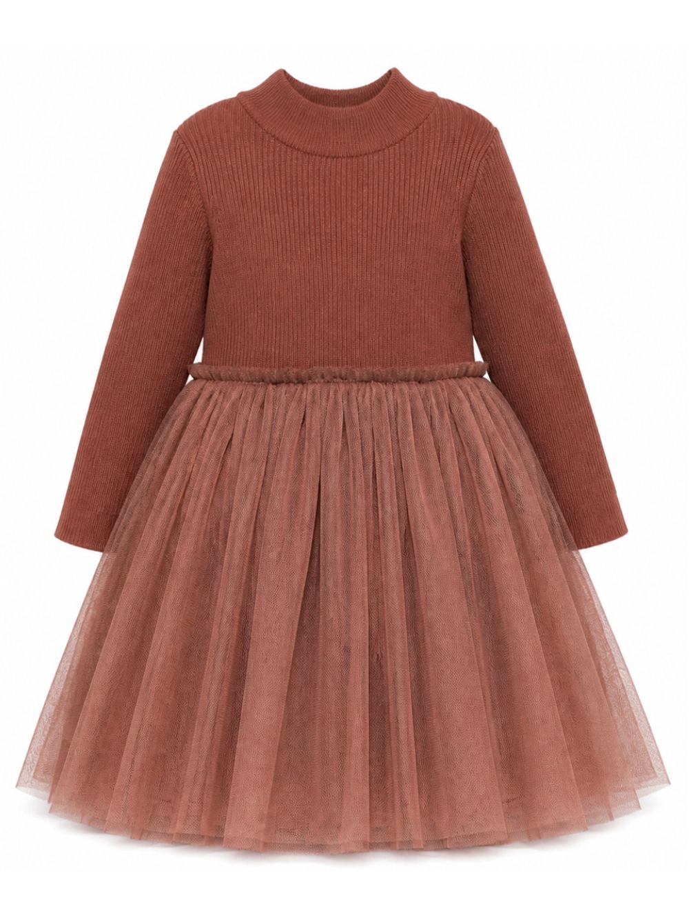 Abito per bambina Donsje Kids marrone con gonna in tulle a coste 4043900 00094 DONSJE KIDS
