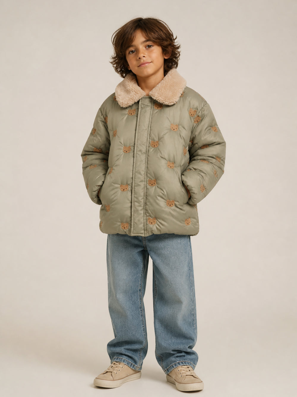 Giubbino per bambini Donsje verde con ricamo orsetto 4102102 00120 DONSJE KIDS