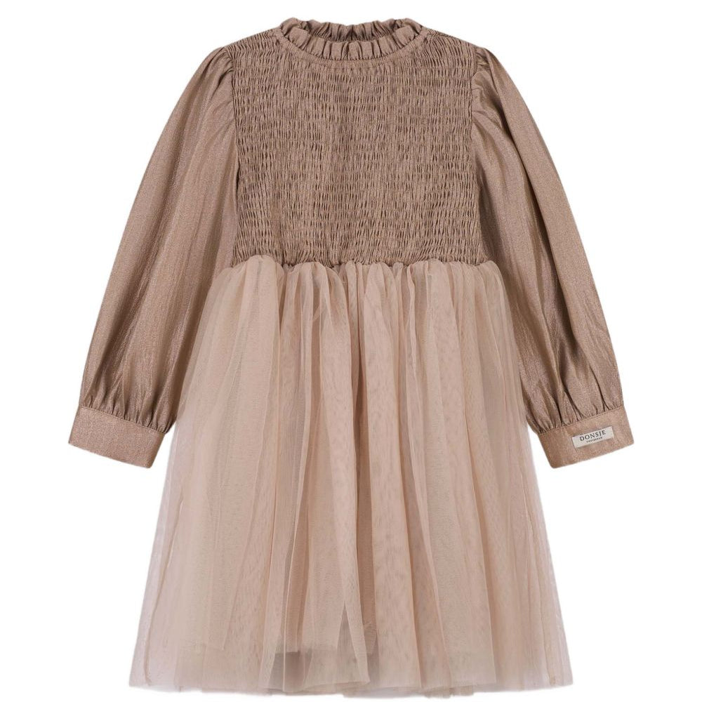 Abito Janice per bambina Donsje Kids marrone con gonna in tulle 4125600 00067 DONSJE KIDS