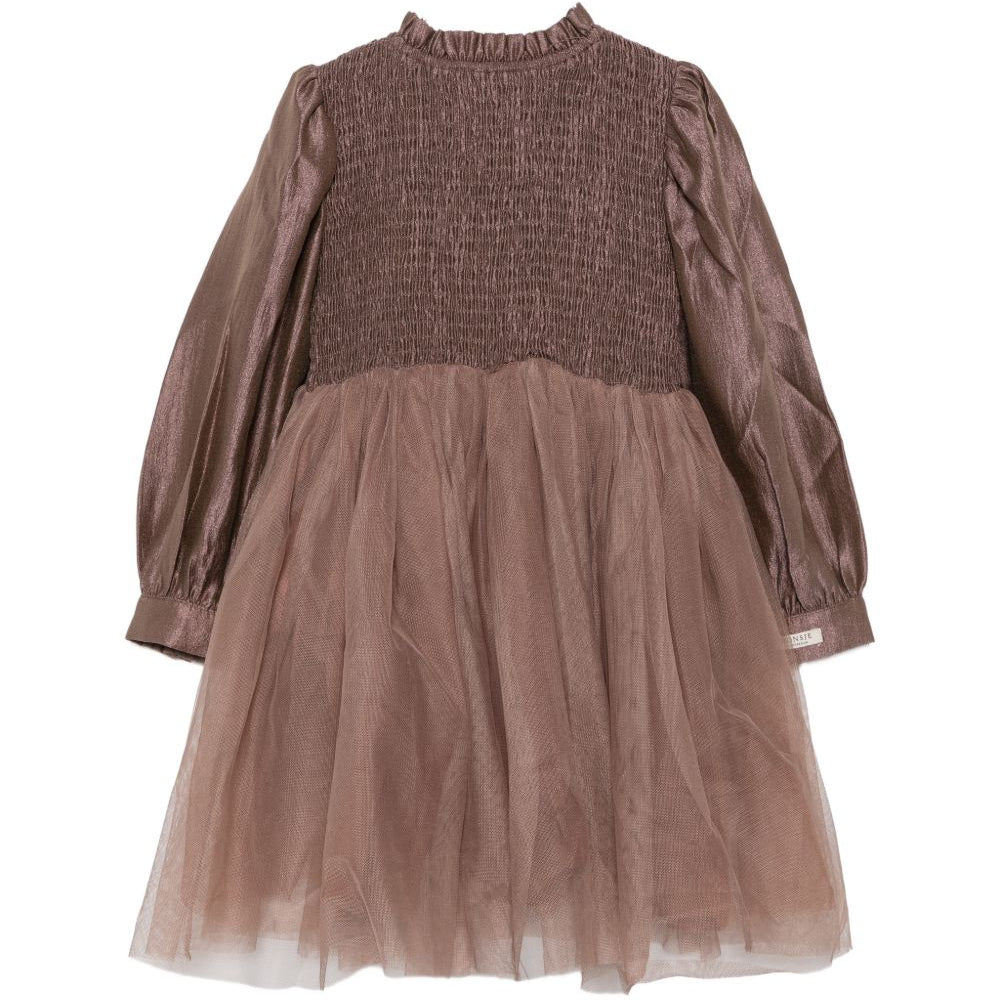Abito Janice per bambina Donsje marrone con corsetto in punto smock 4125600 00111 DONSJE KIDS