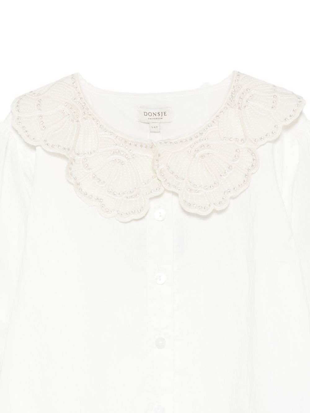 Camicetta per bambina Donsje Kids bianca con colletto smerlatoe e ricami floreali. 4125900 00029 DONSJE KIDS