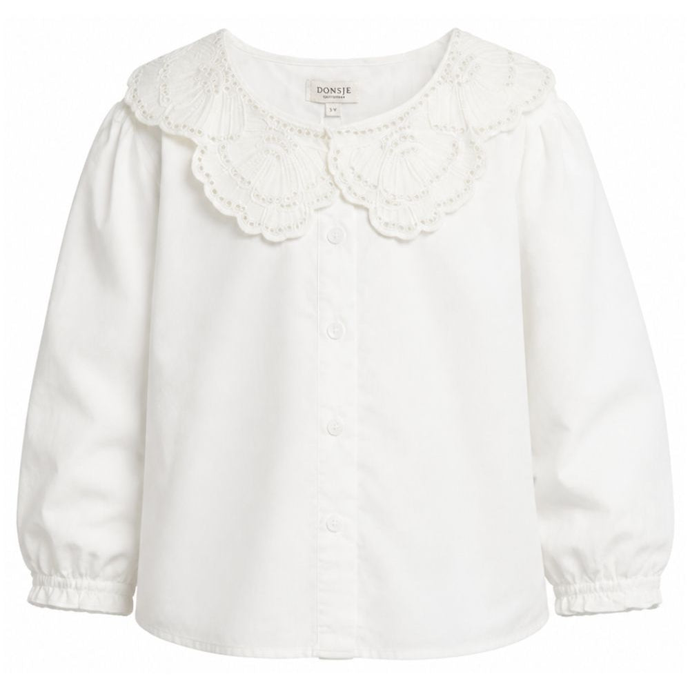 Camicetta per bambina Donsje Kids bianca con colletto smerlatoe e ricami floreali. 4125900 00029 DONSJE KIDS