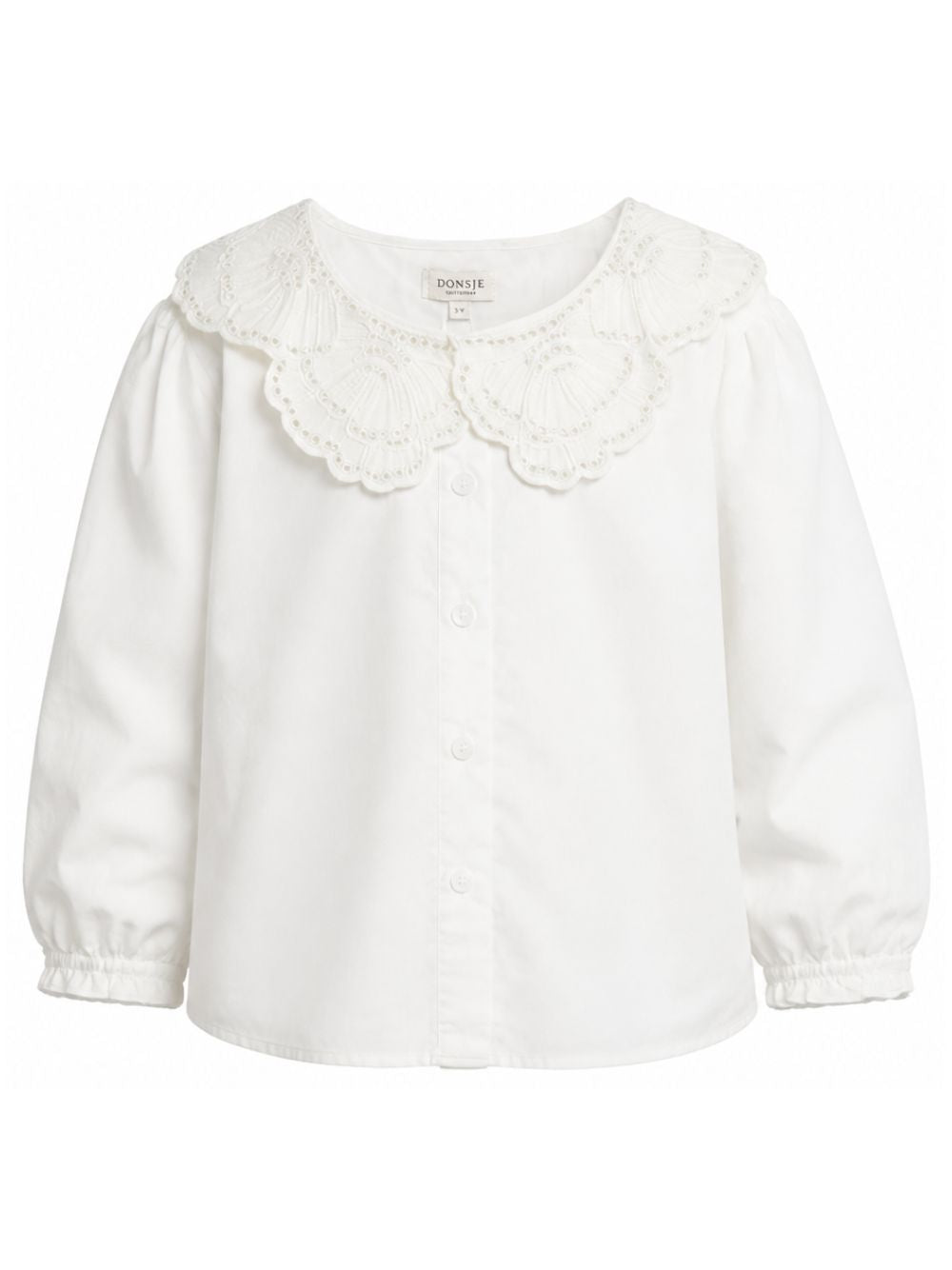 Camicetta per bambina Donsje Kids bianca con colletto smerlatoe e ricami floreali. 4125900 00029 DONSJE KIDS