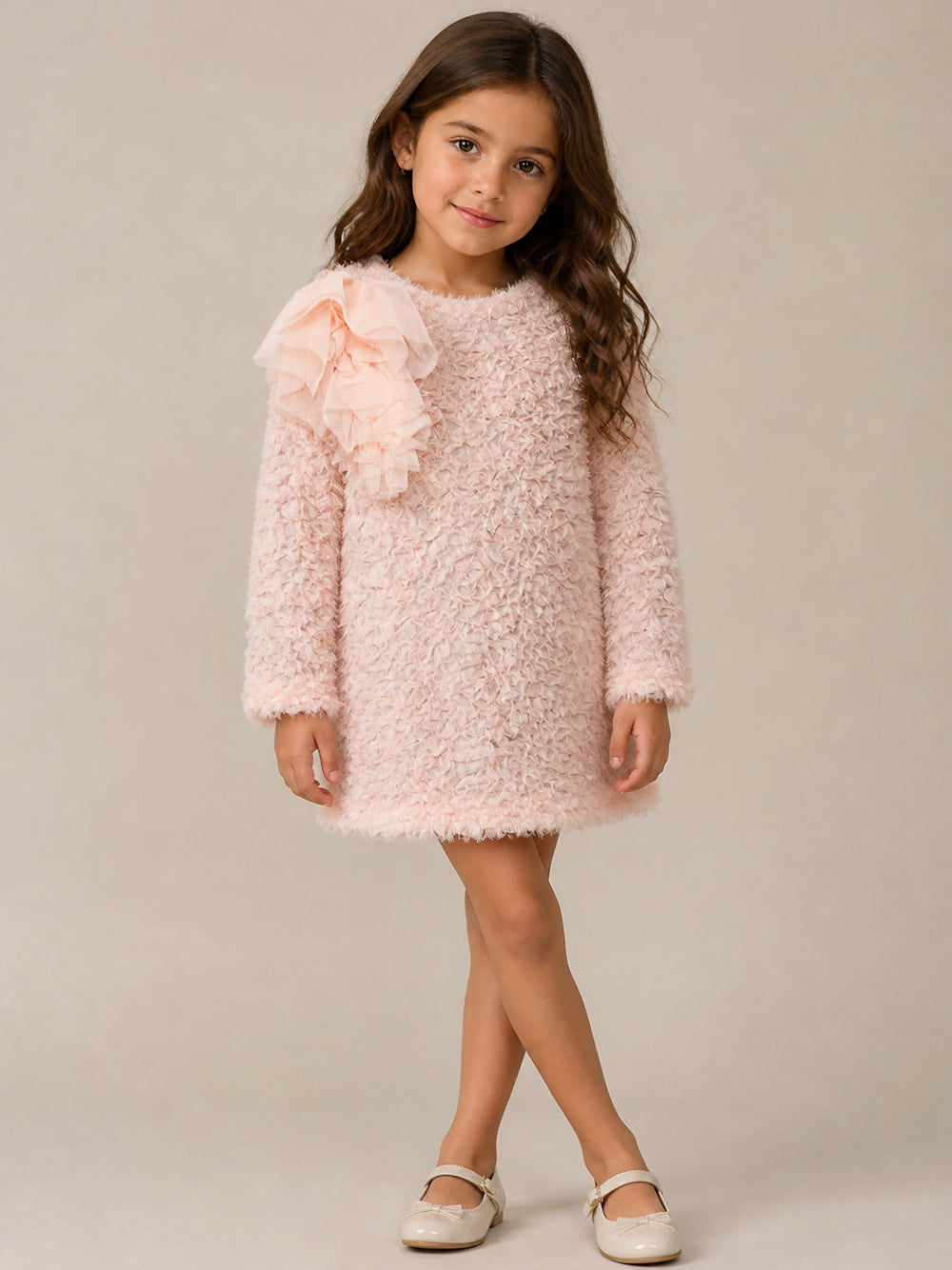 Abito per bambina Douuod Kids rosa con finitura texturizzata DZ1A50 Z4089 504 DOUUOD KIDS