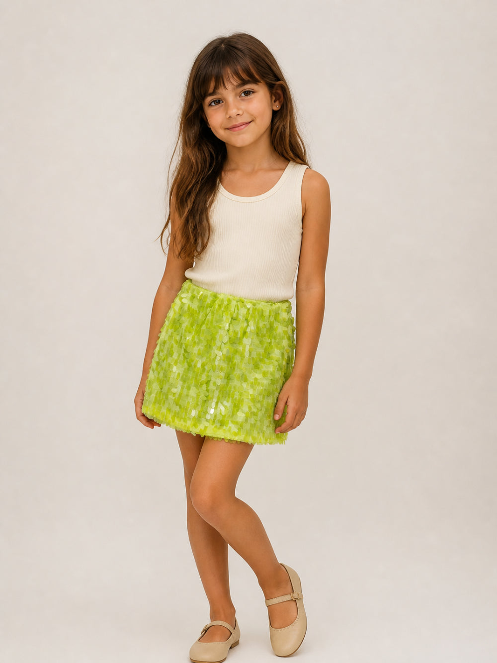 Gonna per bambina Douuod Kids verde con decorazione con paillettes DZ7A91 U0302 234 DOUUOD KIDS