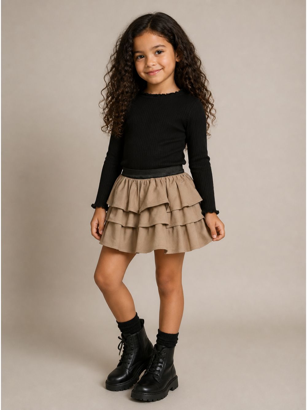 Gonna per bambina Douuod Kids beige con design a balze DZ7B01 G0073 343 DOUUOD KIDS