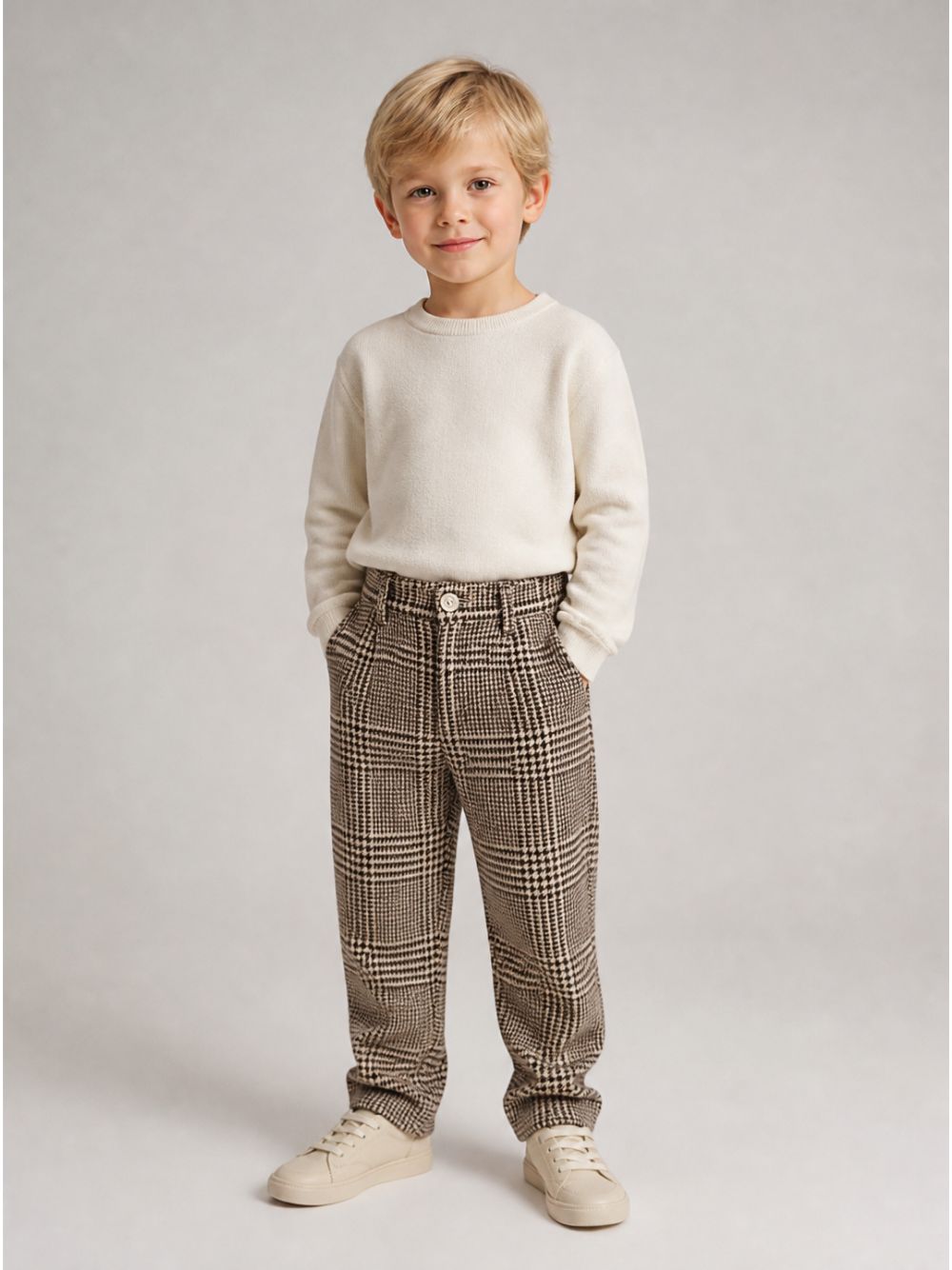 Pantaloni per bambino Eleventy Kids marrone con motivo a quadri EZ6H70 E0262 419BG ELEVENTY KIDS