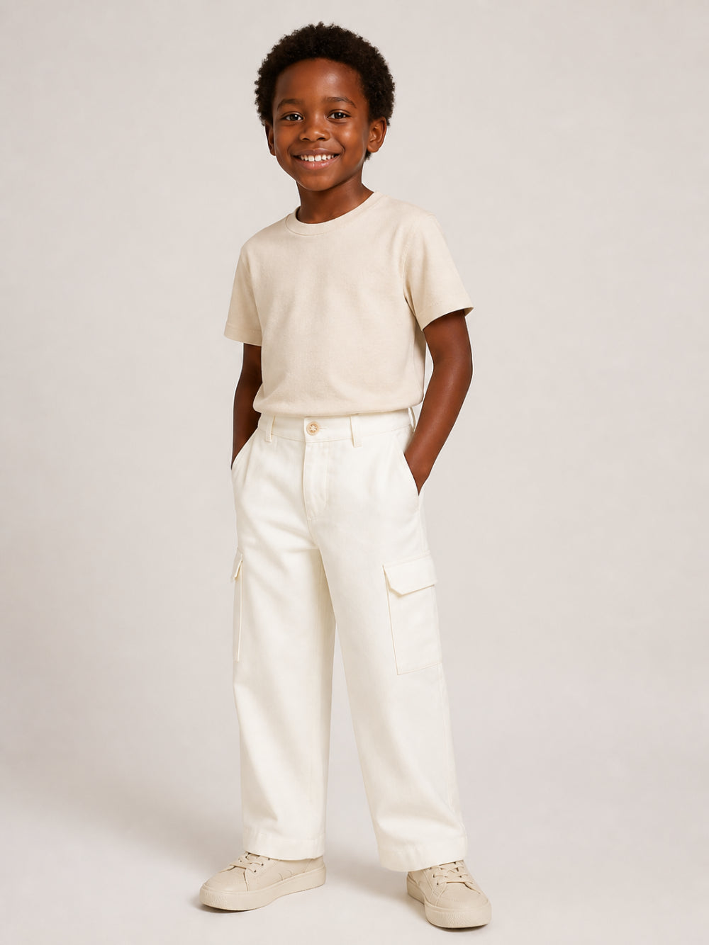 Pantaloni per bambino Eleventy Kids bianchi con patch con logo sul retro EZ6H90 I0233 101 ELEVENTY KIDS
