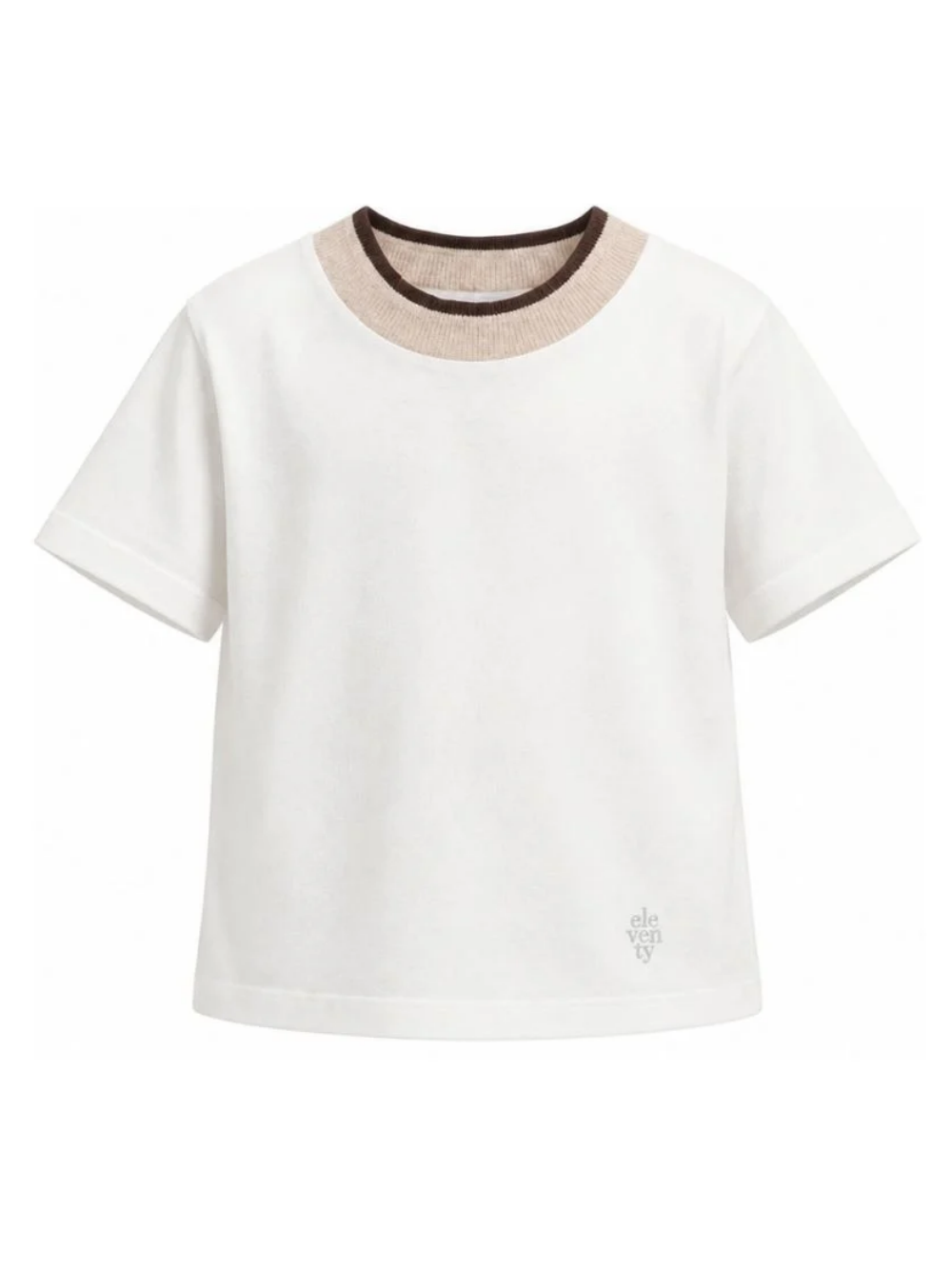 T-shirt per bambino Eleventy Kids bianca con girocollo a contrasto EZ8H11 Z3708 101 ELEVENTY KIDS