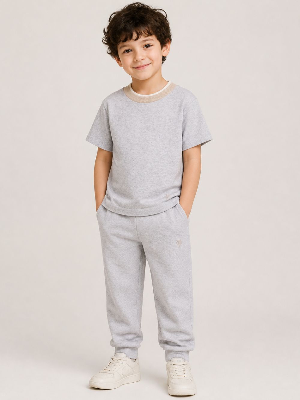 T-shirt per bambino Eleventy Kids grigia con girocollo a contrasto EZ8H11 Z3711 804 ELEVENTY KIDS