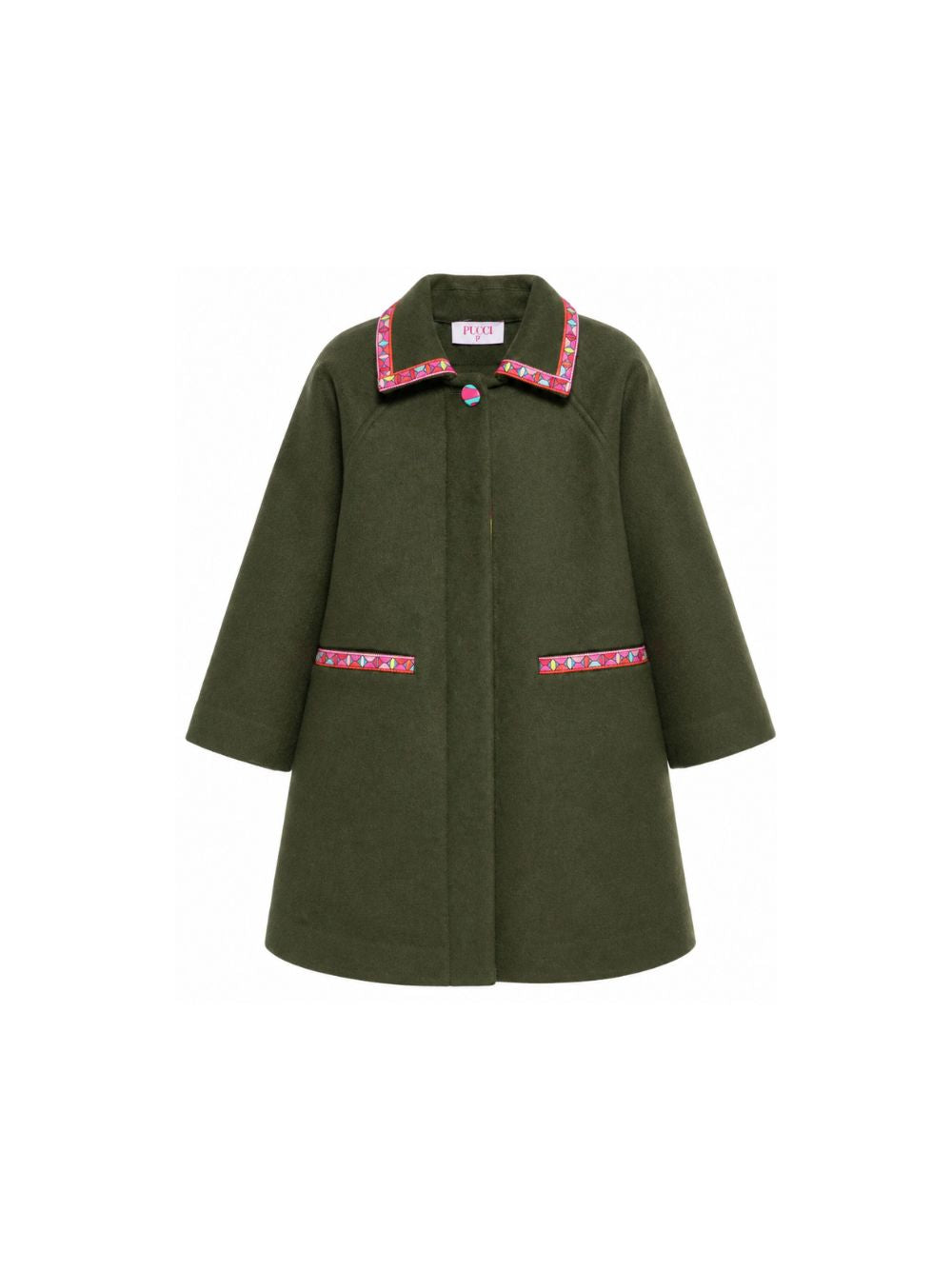 Cappotto per bambina Emilio Pucci Junior verde con motivo geometrico PZ2A40 E0259 783 EMILIO PUCCI KIDS