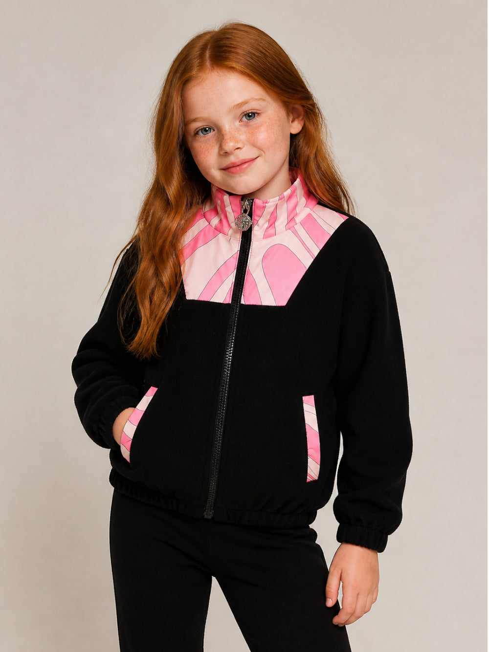 Giubbino per bambina Emilio Pucci Kids nero con stampa Iride PZ4B00 U0308 930RS EMILIO PUCCI KIDS