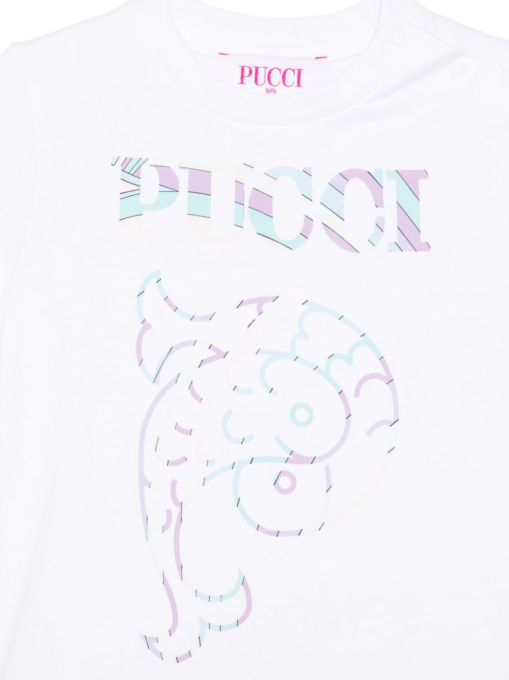 T-shirt per neonata Emilio Pucci Junior bianca con stampa sul davanti PZ8011 Z3672 100 EMILIO PUCCI KIDS