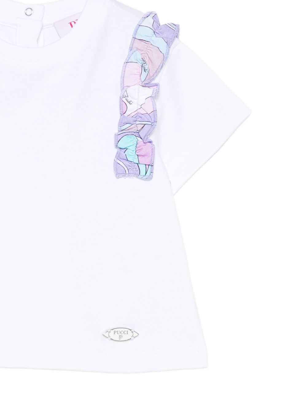 T-shirt per neonata Emilio Pucci Junior bianca con dettaglio ruches PZ8031 Z3672 100 EMILIO PUCCI KIDS