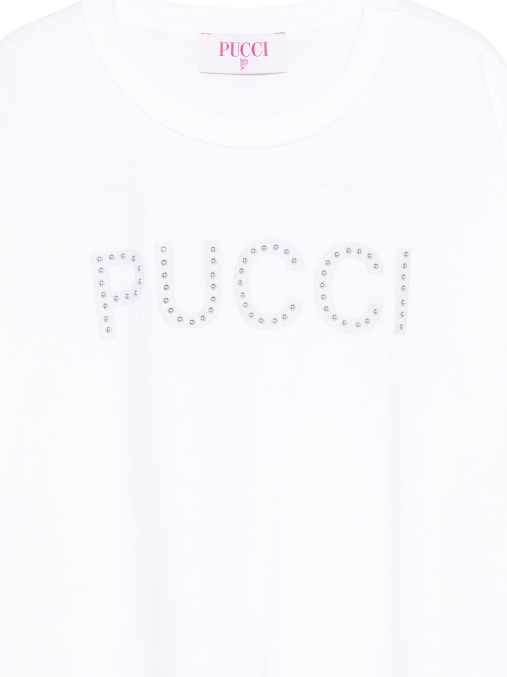 T-shirt per bambina Emilio Pucci Junior bianca con dettaglio logo con borchie PZ8A11 Z3672 100 EMILIO PUCCI KIDS