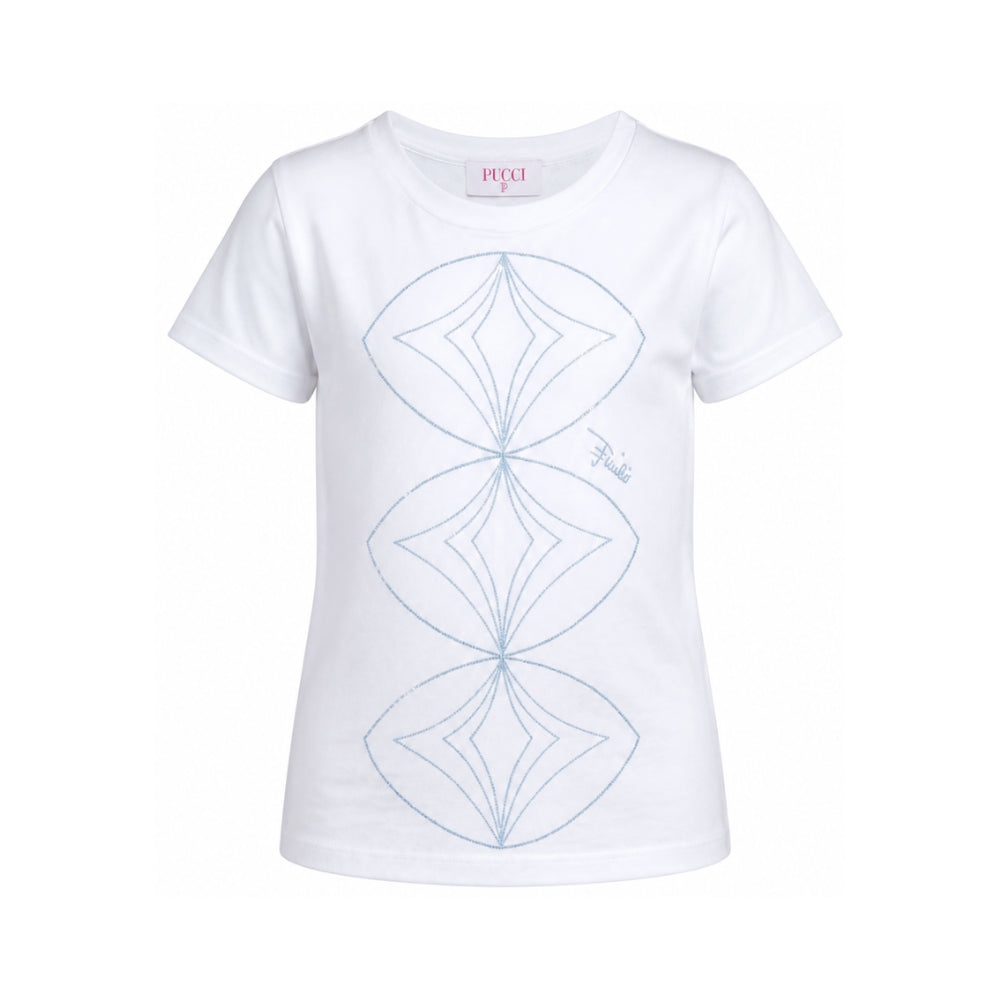 T-shirt per bambina Emilio Pucci Kids bianca con dettagli paillettes PZ8B01 Z3672 100CE EMILIO PUCCI KIDS