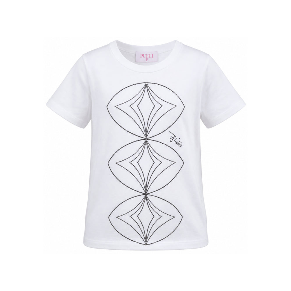 T-shirt per bambina Emilio Pucci Kids bianca con dettagli paillettes PZ8B01 Z3672 100NE EMILIO PUCCI KIDS